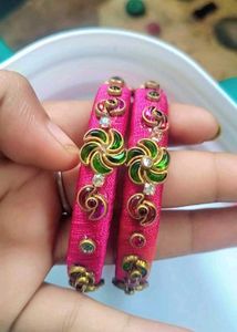 Pink &amp; Green Silk Thread Bangles