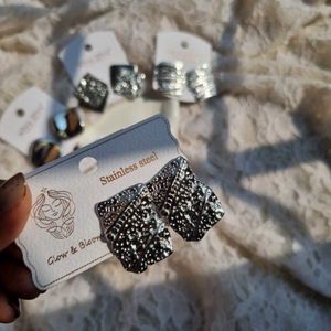 All Geometric Stainless Steel Silver Earrings