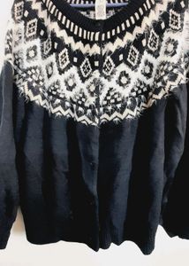 Dark Blue Sweater With Fur Work