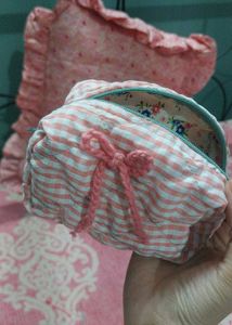 Striped Pink Cosmetic Pouch, gingham, cute,