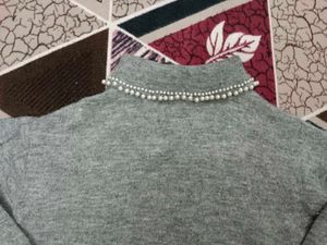 Gray Sweater with Pearl Detail