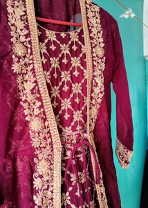 Elegant Vine Colour And Gold Embroidered Dress