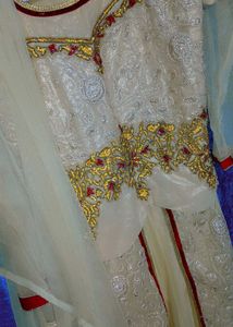 Elegant Cream &amp; Gold Embroidered Gown