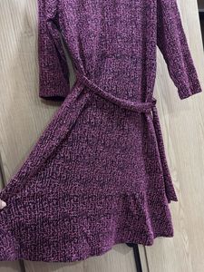 Purple Midi Dress with Belt