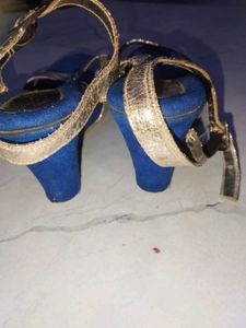 Gold Strapped Blue Heels