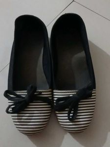 Striped Bow Ballet Flats