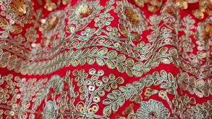 Red Heavy Embroidery Sequence Work Lehenga Choli.