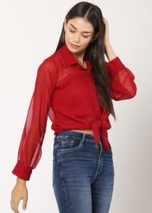 Red Shirt  Tie-Front Blouse