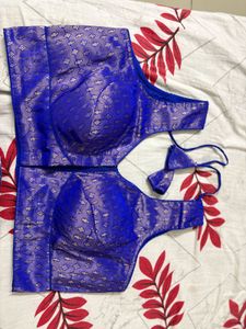 Readymade 42 Size Blue Banarsi Blouse