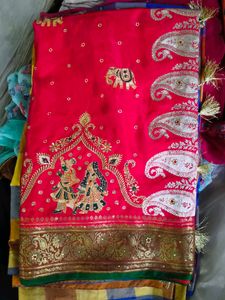 Elegant Red Embroidered Saree