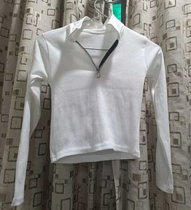 White Ribbed Zip Top
