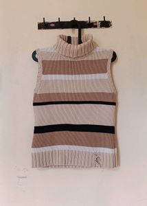 Striped Turtleneck Sleeveless Sweater