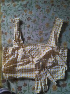 Yellow Gingham Tie-Front Crop Top