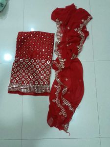 Red Mirror Work Salwar Kameez Set