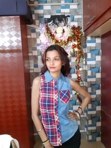 Women Check Sleeveless Denim Cotton Shirt Top