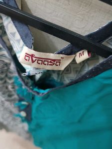 Crane Print Top And Teal Blue Colour Kurta