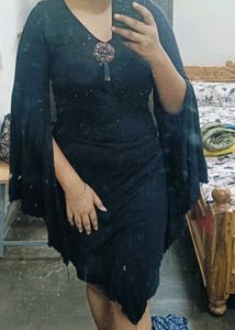 Black Slayed Flared Dress For Women