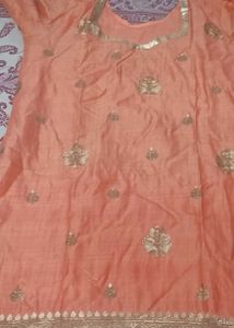 Peach Embroidered Kurta and sharara without dupatt