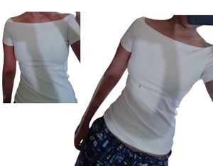 White Ribbed off shoulder top (check photos for th