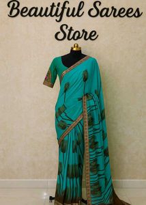 🇳🇿💫💗Elegant Blue Printed Saree