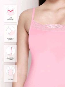 Pink Lace Trim Cami Set