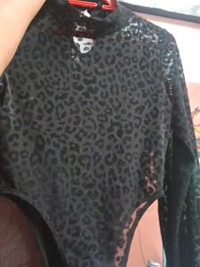 Black Leopard Printed High Neck Bodysuits