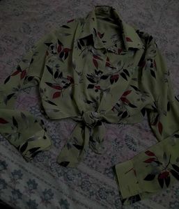 Olive CROP  Tie Shirt