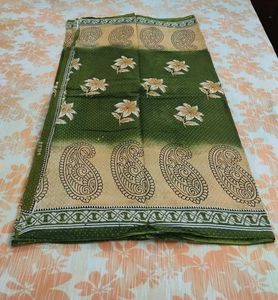 Pure Cotton Saree Olive Green