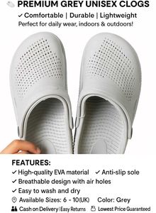 Grey Unisex Clogs - Size 8
