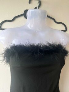 Black Feather Trim Dress
