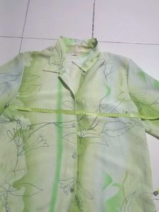 Green Floral Print Short Sleeve Blouse