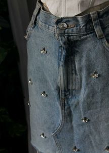 Zara Rhinestone Denim Mini Skirt