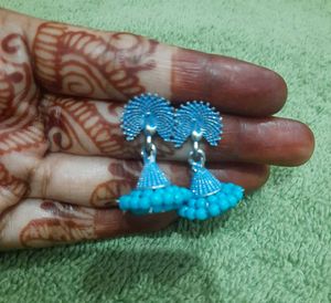 Blue Peacock Jhumka Earrings &amp; Red Jhumk