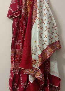 Red Kurta Top With Dupatta