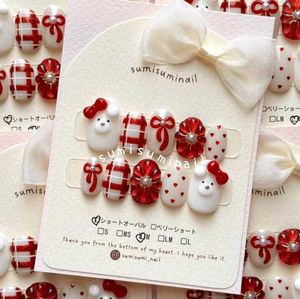 Red & White Press-On Nails