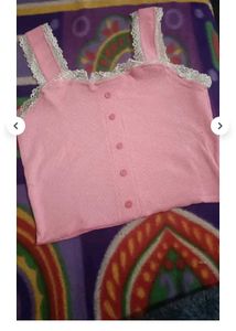 Pink Lace Trim Tank Top