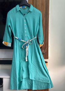 Aqua Shirtdress with Belt Midi
