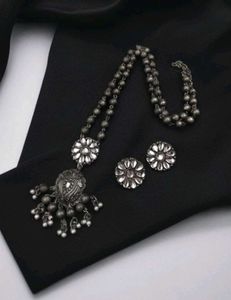 Oxidized Silver Necklace & Earring Set