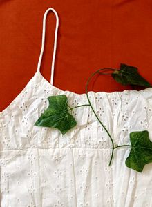 Embroidered Women White Tank Top