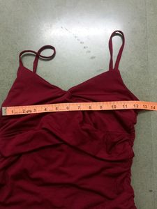 Red Bodycon Dress With Transparent Nudal Bra Strap