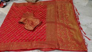 Elegant Red &amp; Gold Saree with Blouse