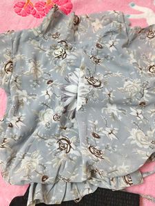 Floral Top &amp; Pleated Skirt Set