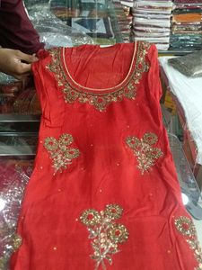Red &amp; Gold Embroidered Salwar Kameez Suit