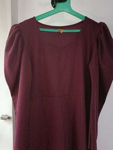 Burgundy Puff Sleeve Dress