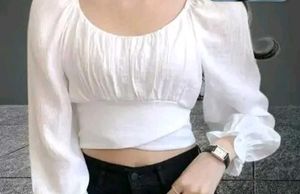 White Long Sleeve Crop Top