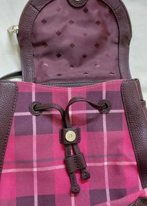 Kate Spade Burgundy Plaid Flap Backpack