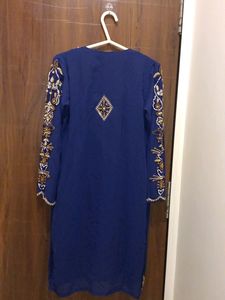 Blue Handwark Georgette Kurti With Dohti Salvar