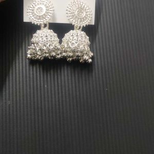 Ethnic Silver White Earrings