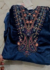 Elegant velvet. suit  with pant & stole  Embroider