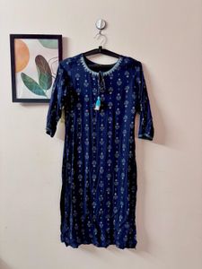 Navy Blue Floral Print Kurti